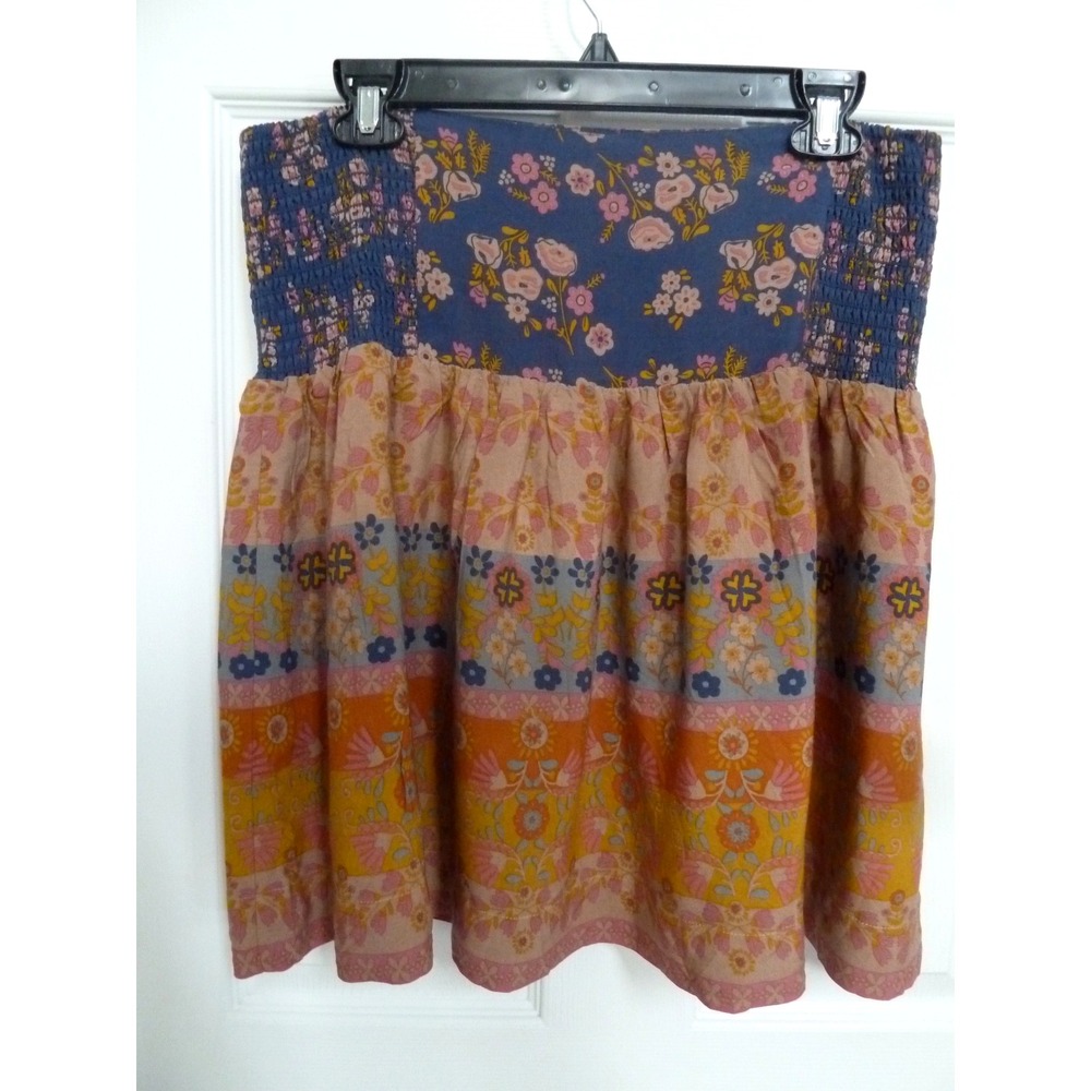 Natural Life NWT Boho Patchwork Floral Mini Skirt XL Smocked Waist Hippie Skirt - Picture 3 of 4